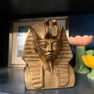 Vintage Solid Brass King Tut Bust Egyptian Pharaoh